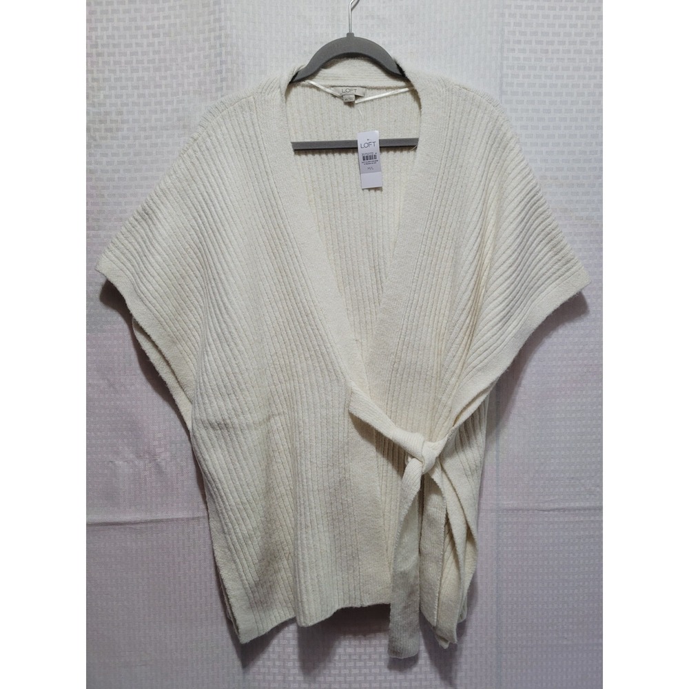 New‎ Loft Sweater Womens Size M/L Ivory Front Tie Sleeveless Tunic Boxey Fit